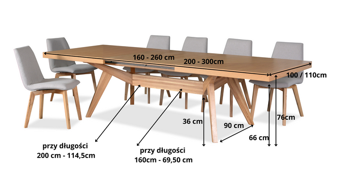 Stół Wacław prostokątny drewniany rozkładany w stylu rustykalnym 100 cm x 160 - 260 cm T48