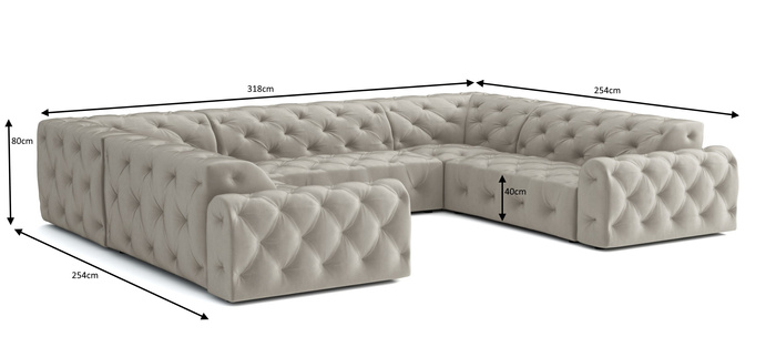 Stylowy narożnik z eleganckimi pikowaniami Candy 318x254 cm