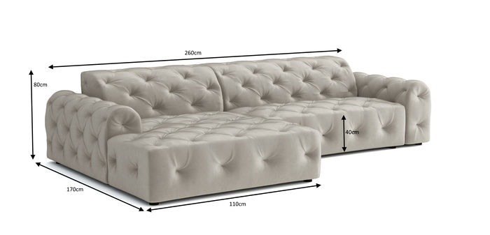 Stylowy narożnik z eleganckimi pikowaniami Candy 260x170 cm