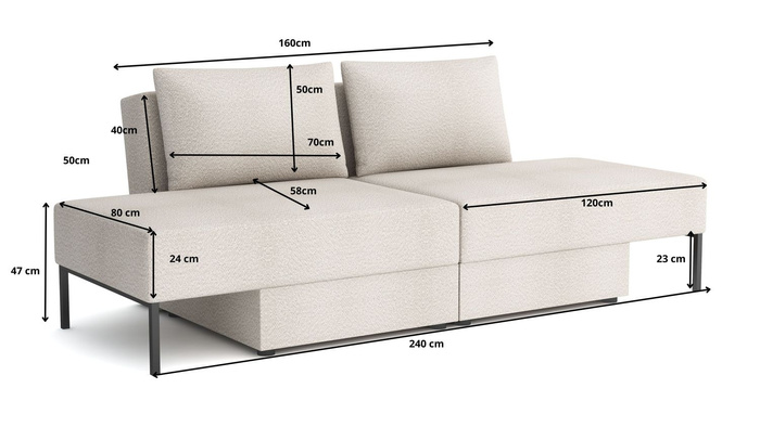 Wielofunkcyjna sofa narożna z funkcją spania TOMI 165x205 cm
