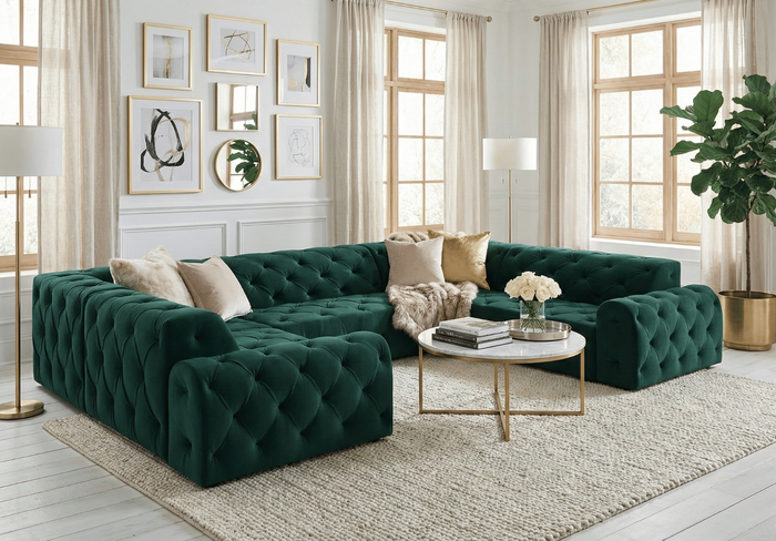 Narożnik U z eleganckimi pikowaniami CANDY 318x254 cm