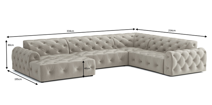 Stylowy narożnik z eleganckimi pikowaniami Candy 334x254 cm