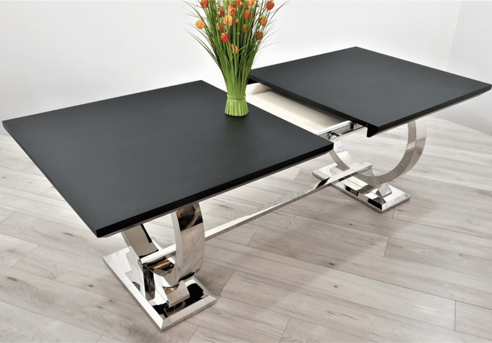 Stół glamour – czarny blat, chromowana podstawa 100x240 cm