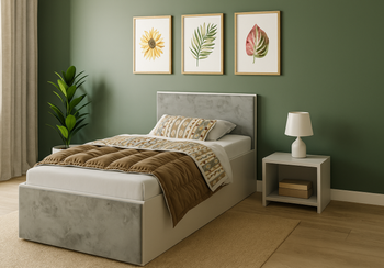 Łóżko pojedyncze z panelami tapicerowanymi i materacem ATENA 90x200cm