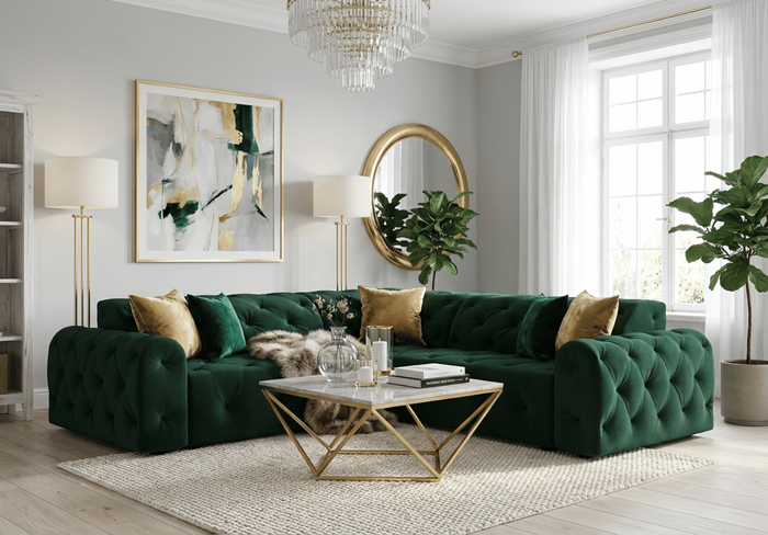 Narożnik z eleganckimi pikowaniami CANDY 254x254 cm