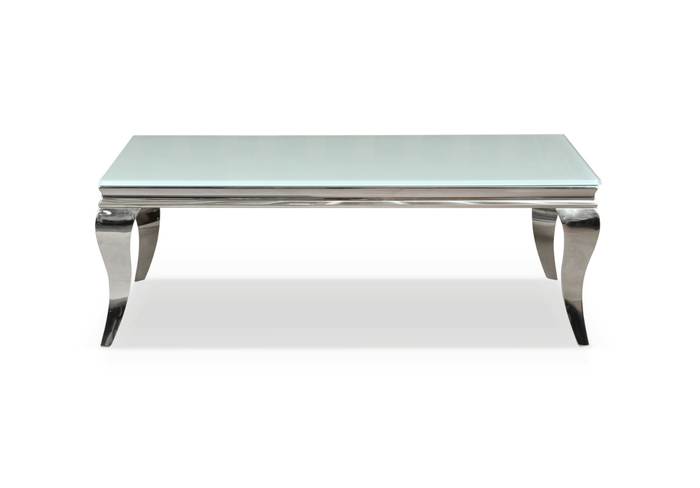 Stolik kawowy glamour – bialy blat, chromowana podstawa 130x70x45 cm