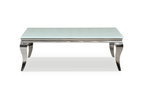 Stolik kawowy glamour – bialy blat, chromowana podstawa 130x70x45 cm