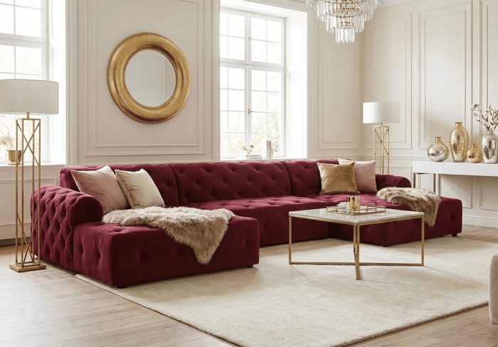 Narożnik U z eleganckimi pikowaniami CANDY 390x170 cm