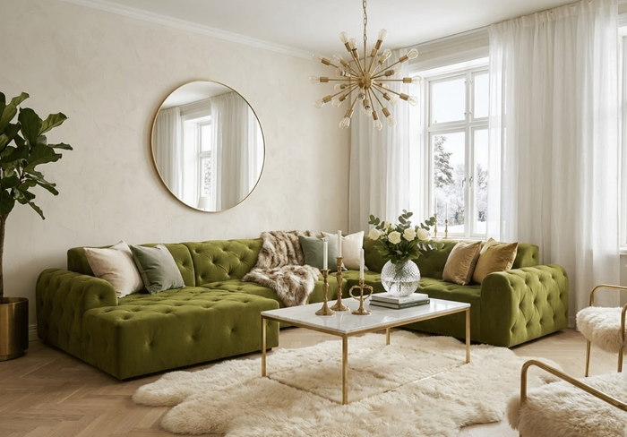 Narożnik z eleganckimi pikowaniami CANDY 334x254 cm