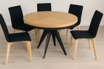Stół Mietek okrągły rozkładany na metalowej podstawie 120 - 220 cm T49