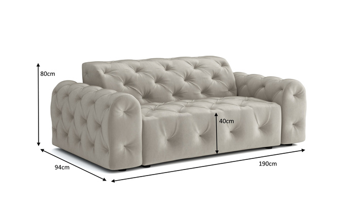 Stylowa sofa 2 osobowa z eleganckimi pikowaniami Candy190x94 cm 