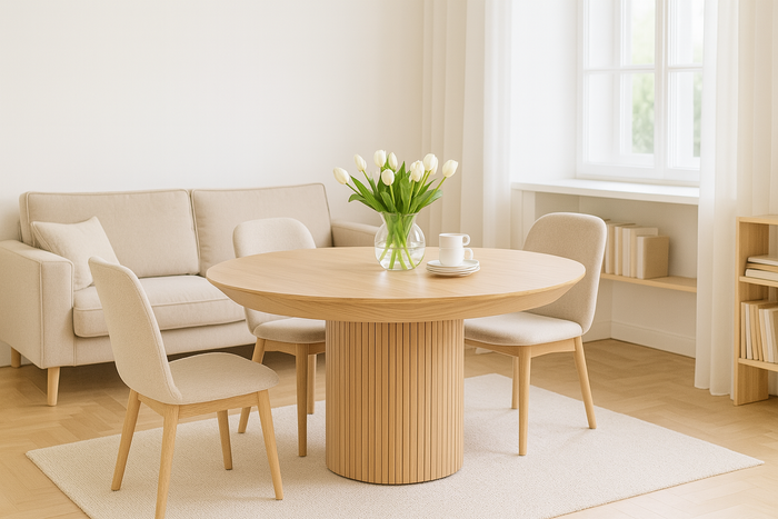 Stół okrągły, rozkładany na ryflowanej nodze DARIUSZ T68 130-180 cm