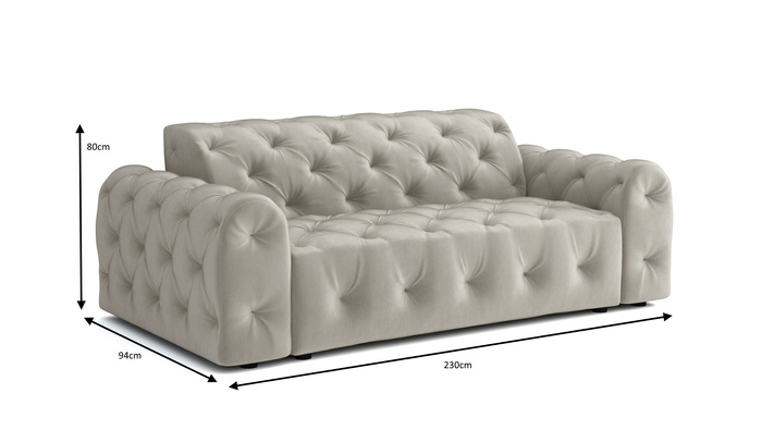 Stylowa sofa 3 osobowa z eleganckimi pikowaniami Candy 230x94 cm