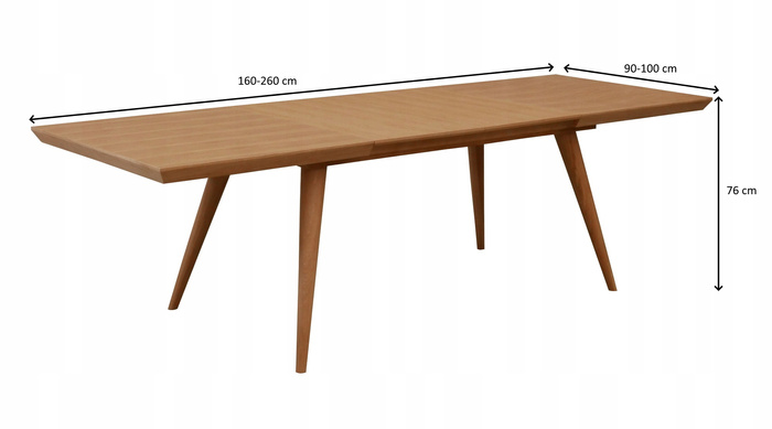 STÓŁ PROSTOKĄTNY ROZKŁADANY 90 cm x 160 - 260 cm T64 