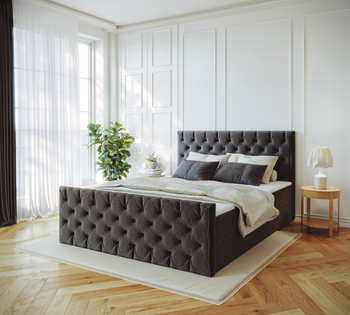 Venus łóżko tapicerowane 180x200 cm z pikowanym zagłowiem, materacem bonell  i dwoma pojemnikami