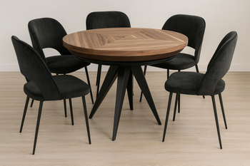 Stół Mietek okrągły rozkładany na metalowej podstawie Orzech amerykański 120 - 220 cm T49