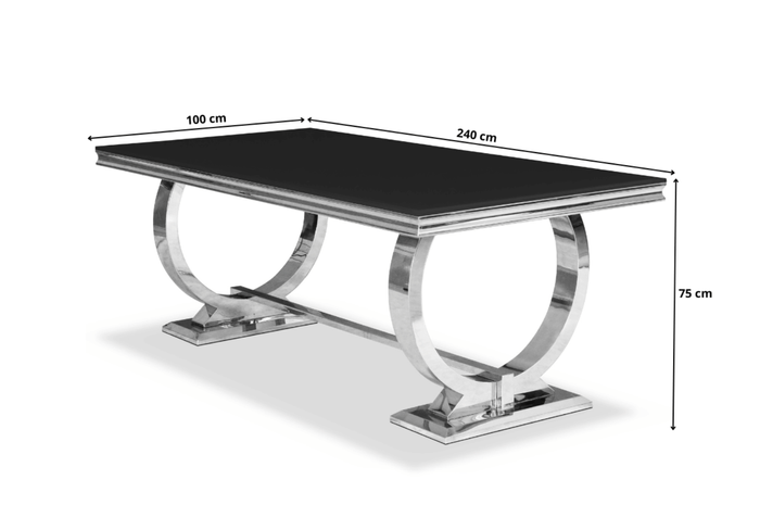 Stół glamour – czarny blat, chromowana podstawa 100x240 cm