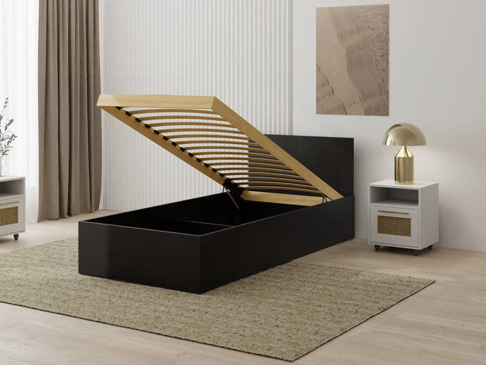 Łóżko pojedyncze, drewniane czarne z materacem ATENA 90x200cm