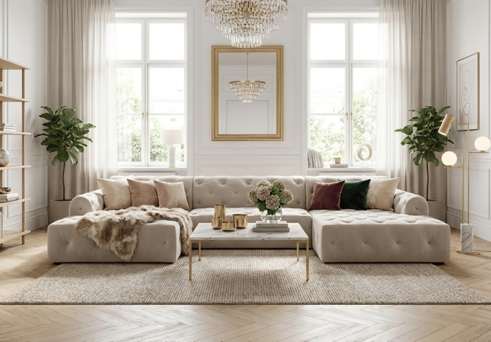 Narożnik U z eleganckimi pikowaniami CANDY 390x170 cm