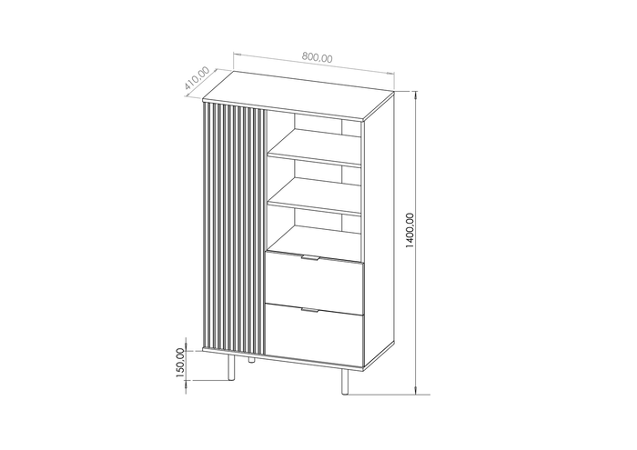 Aurora Long 80 cm szafa z pionowymi żłobieniami